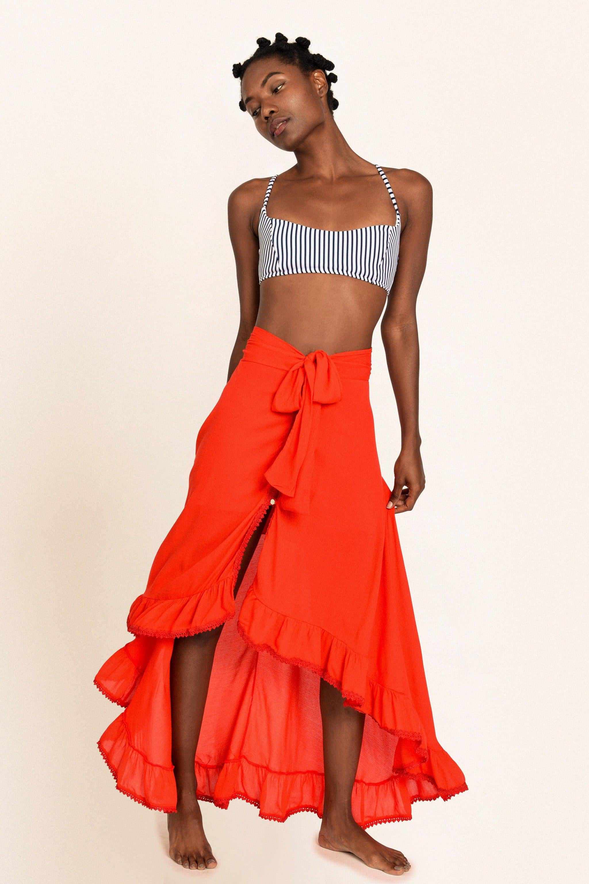 Open front wrap maxi cheap skirt